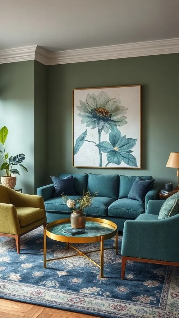 Botanical Harmony: Blue and Green Palette - 12 Elegant Drawing Room Design Ideas