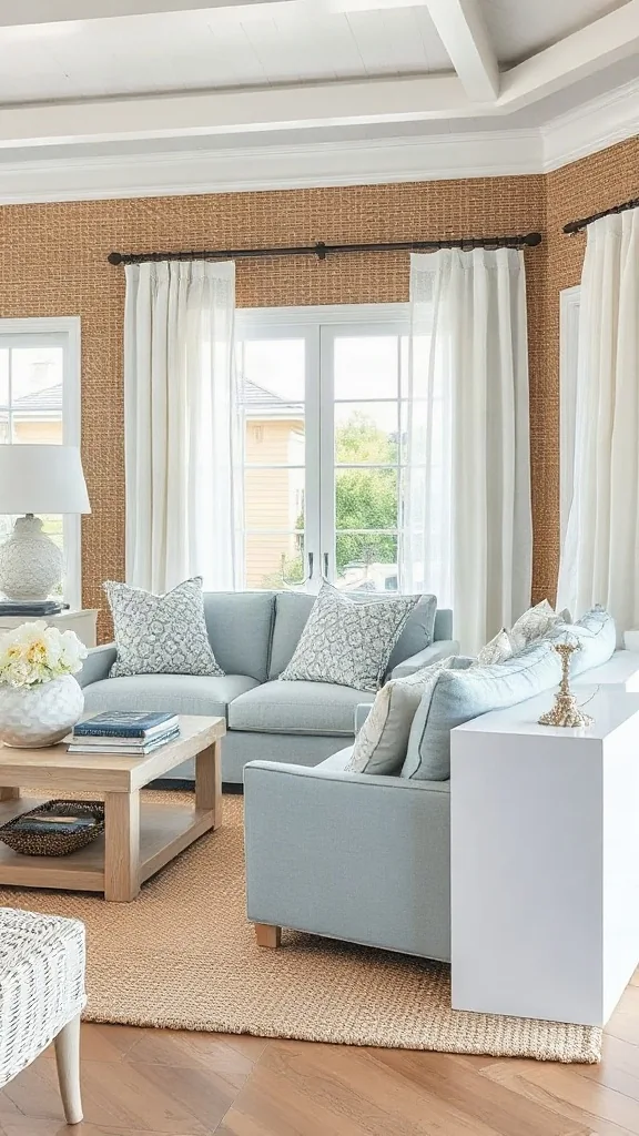 Coastal Refinement with Textured Linens & Natural Fiber - 12 Elegant Drawing Room Design Ideas
