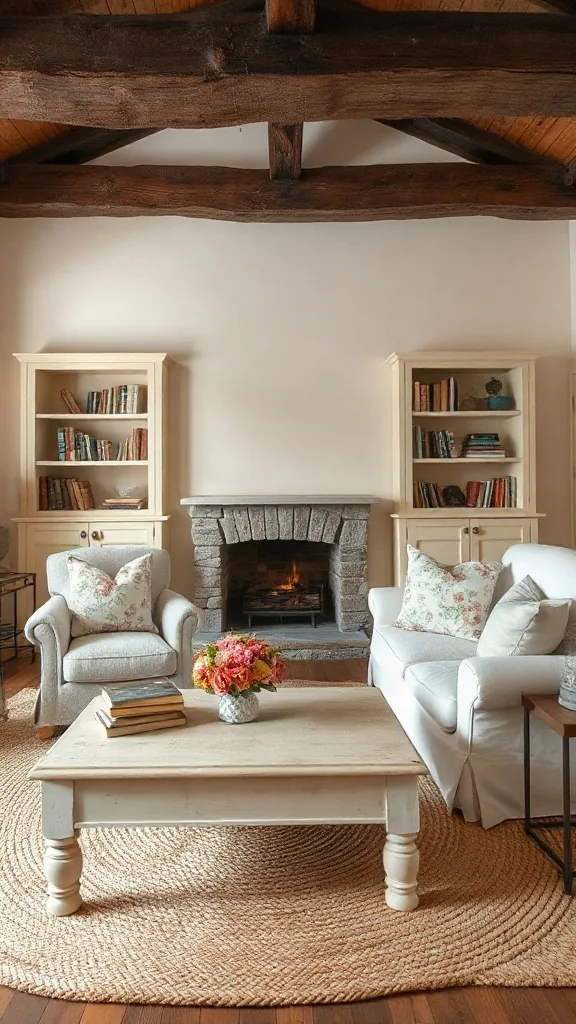 Cozy Cottage Living Room with Exposed Beams & Slipcovers - 12 Elegant Drawing Room Design Ideas