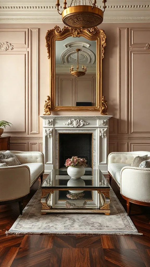 Neoclassical Glamour with Gilded Accent Mirror - 12 Elegant Drawing Room Design Ideas