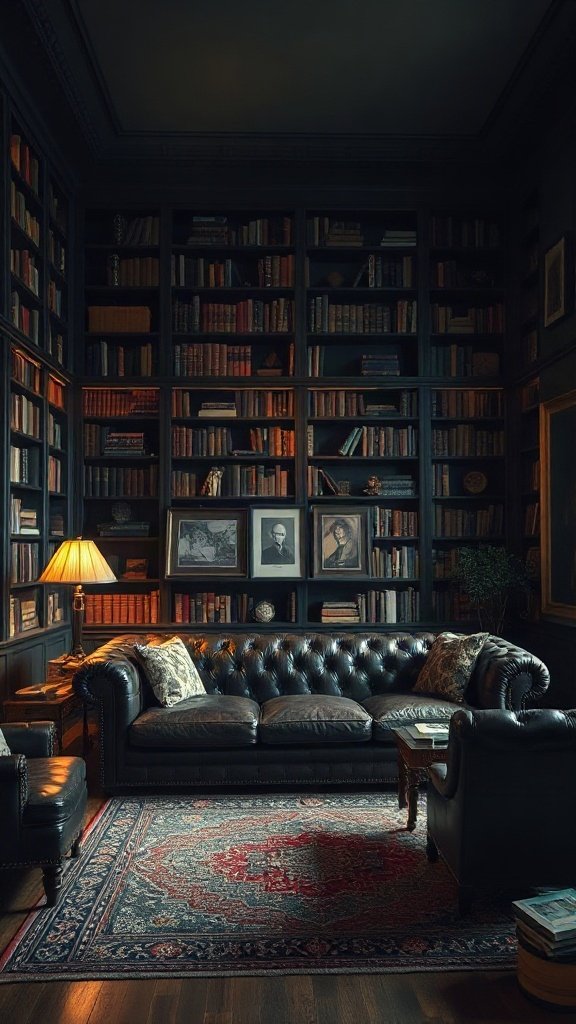 Moody Library Vibe for the Book Lovers - 15 Stunning Dark Chocolate Couch Ideas
