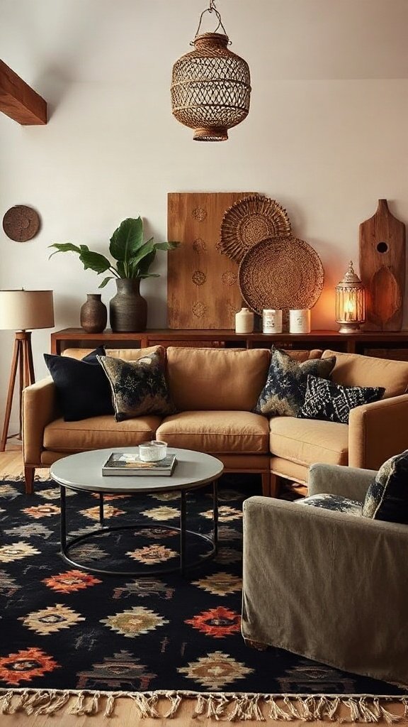 Global Nomad: Brown Sofa with Black Woven Accents - 20 Stunning Black and Brown Sofa Ideas
