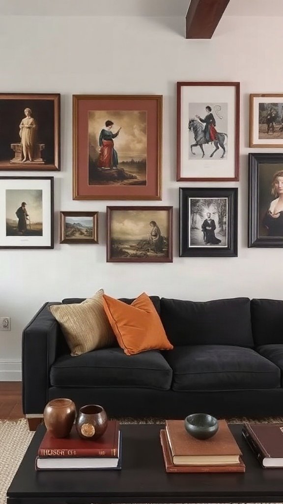 The Art Lover's Sofa: Black Sofa with Brown Frames - 20 Stunning Black and Brown Sofa Ideas