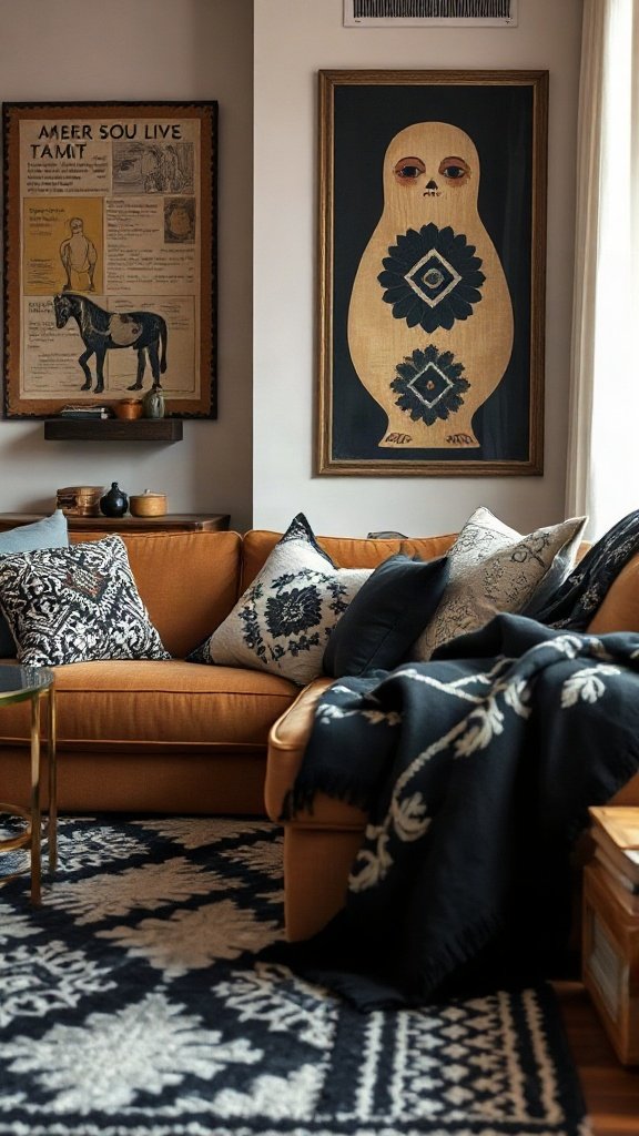 Eclectic Mix: Brown Sofa, Black Patterns - 20 Stunning Black and Brown Sofa Ideas