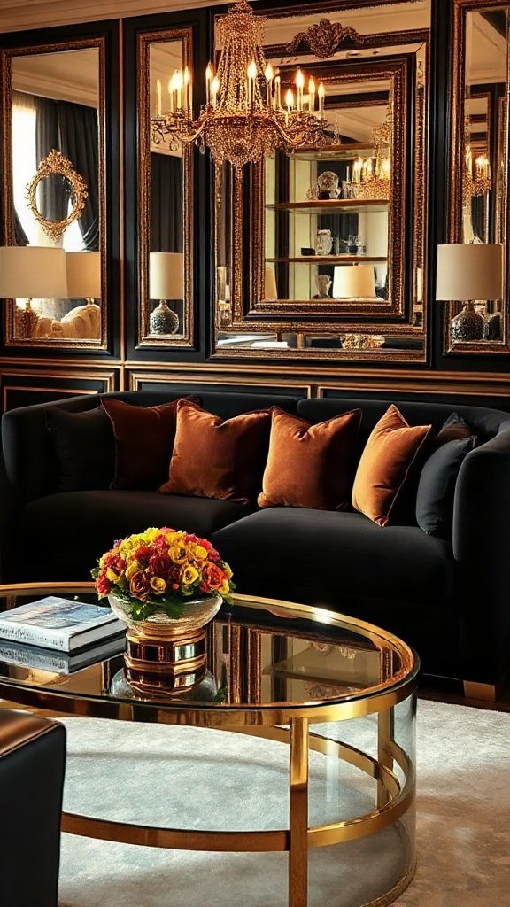 The Glamorous Pairing: Black Sofa with Brown Velvet Accents - 20 Stunning Black and Brown Sofa Ideas