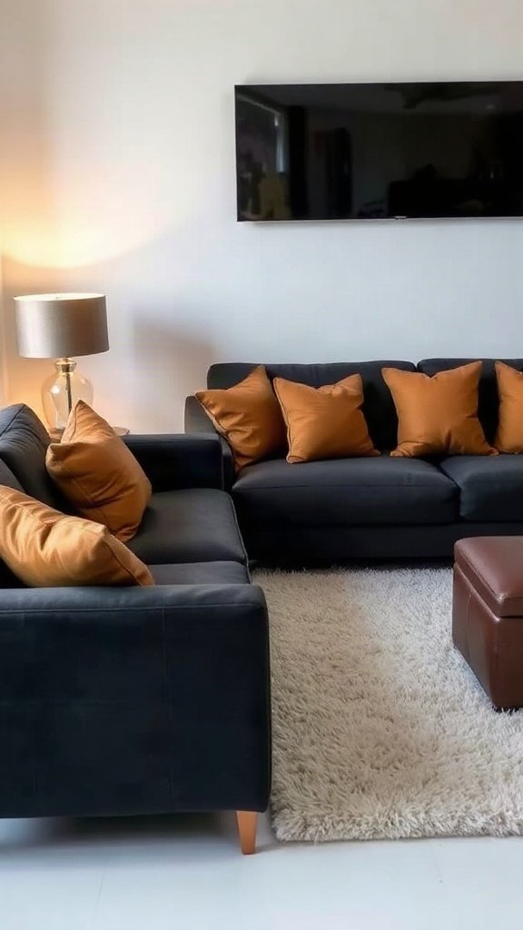 The Classic Contrast: Black Sofa with Brown Leather Accents - 20 Stunning Black and Brown Sofa Ideas