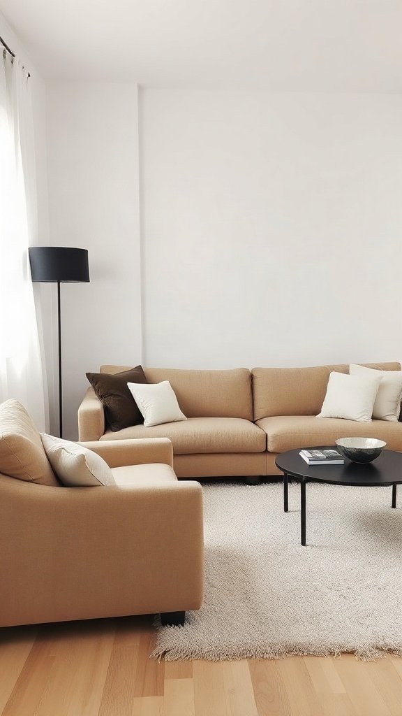 Scandinavian Warmth: Brown Sofa with Black Accents - 20 Stunning Black and Brown Sofa Ideas