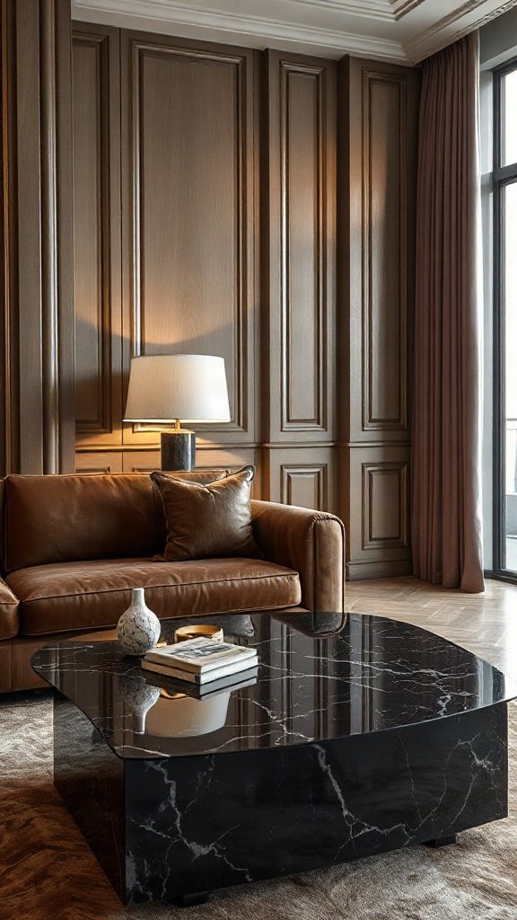 Black and Brown with Marble Elegance - 20 Stunning Black and Brown Sofa Ideas