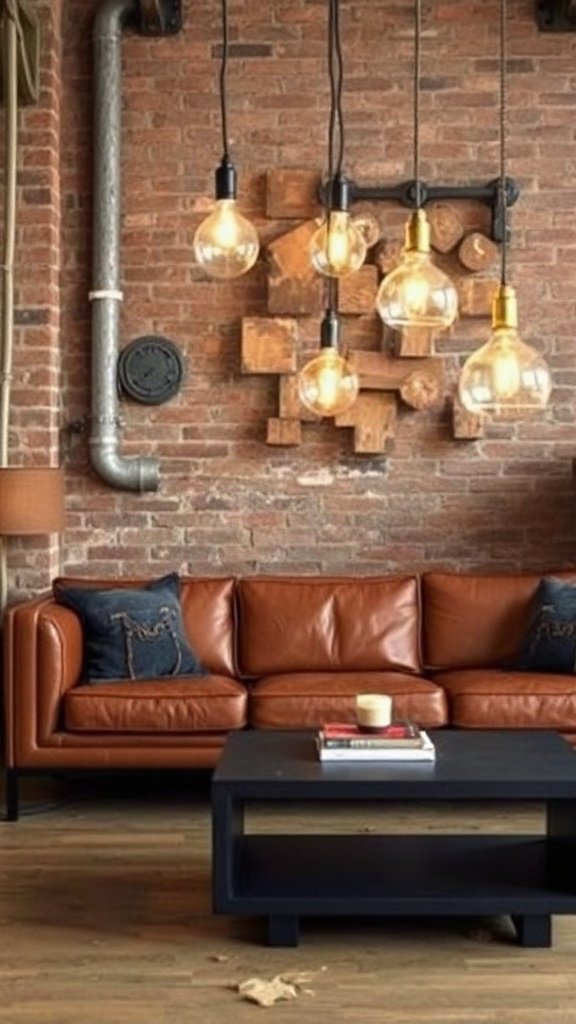 Industrial Loft: Brown Leather Sofa with Black Exposed Frames - 20 Stunning Black and Brown Sofa Ideas