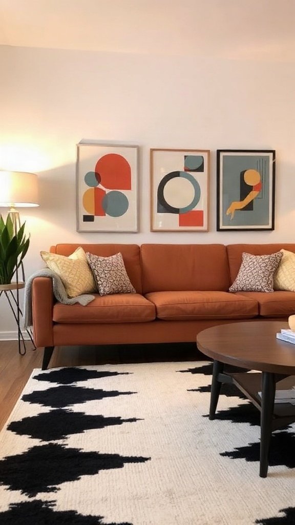 Mid-Century Modern: Brown Sofa with Black Tapered Legs - 20 Stunning Black and Brown Sofa Ideas