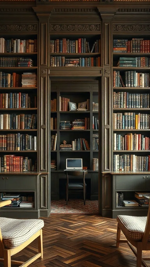 Concealed Pivot Door Bookcase Secret jib door bookshelf pivoting open to reveal a hidden room and home study.