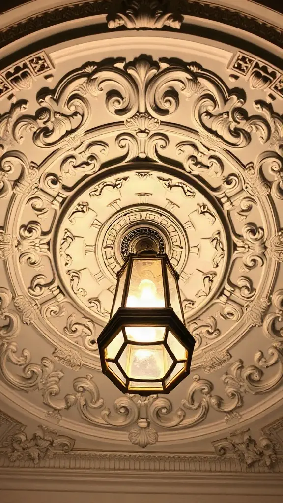 Add a Decorative Plaster Ceiling Medallion - 25 Timeless Vintage Living Room Decor Ideas for a Warm, Nostalgic Home