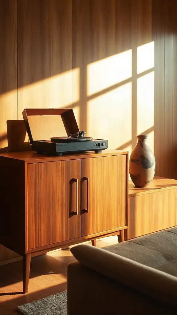Bring in a Sleek Mid-Century Teak Credenza - 25 Timeless Vintage Living Room Decor Ideas for a Warm, Nostalgic Home