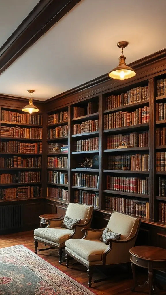 Build Out Dark Walnut Bookcases - 25 Timeless Vintage Living Room Decor Ideas for a Warm, Nostalgic Home