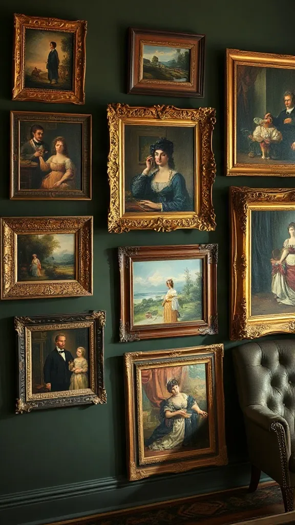 Build a Slow Gallery Wall of Secondhand Oil Paintings - 25 Timeless Vintage Living Room Decor Ideas for a Warm, Nostalgic Home