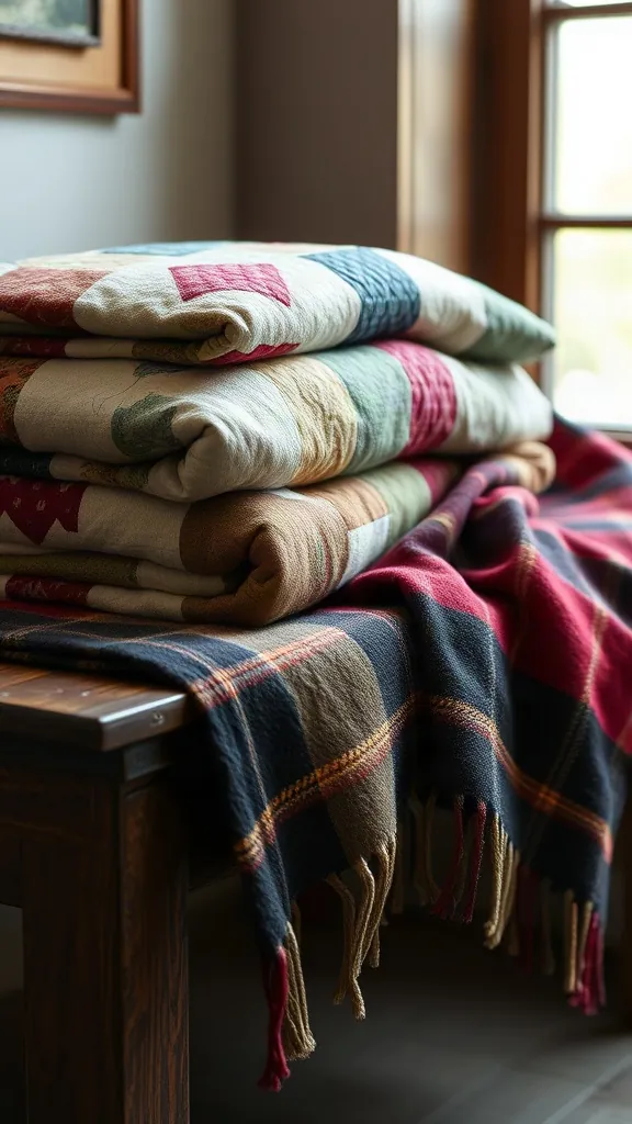 Toss Hand-Stitched Quilts and Wool Blankets Over Sofas - 25 Timeless Vintage Living Room Decor Ideas for a Warm, Nostalgic Home