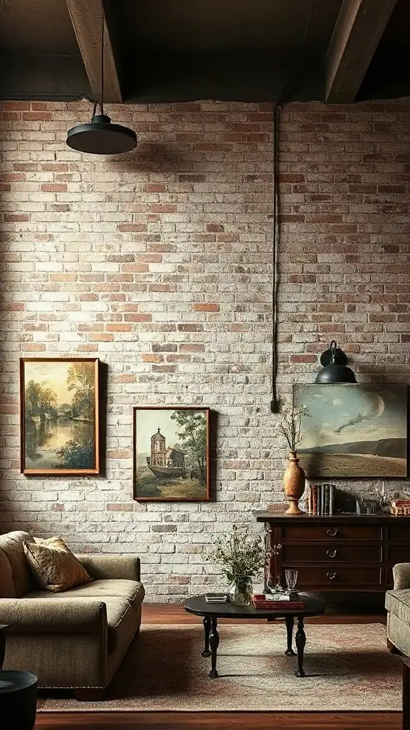 Warm Up Drywall with Brick or Salvaged Timber - 25 Timeless Vintage Living Room Decor Ideas for a Warm, Nostalgic Home