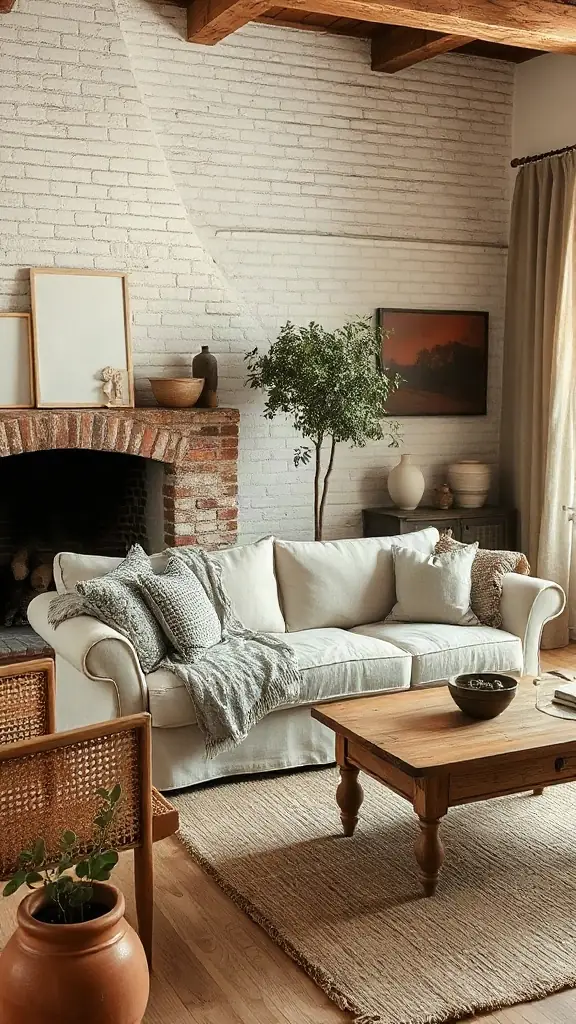 French Country Oak and Linen Living Room Suite Traditional living room set featuring a distressed French oak frame sofa upholstered in natural flax linen.