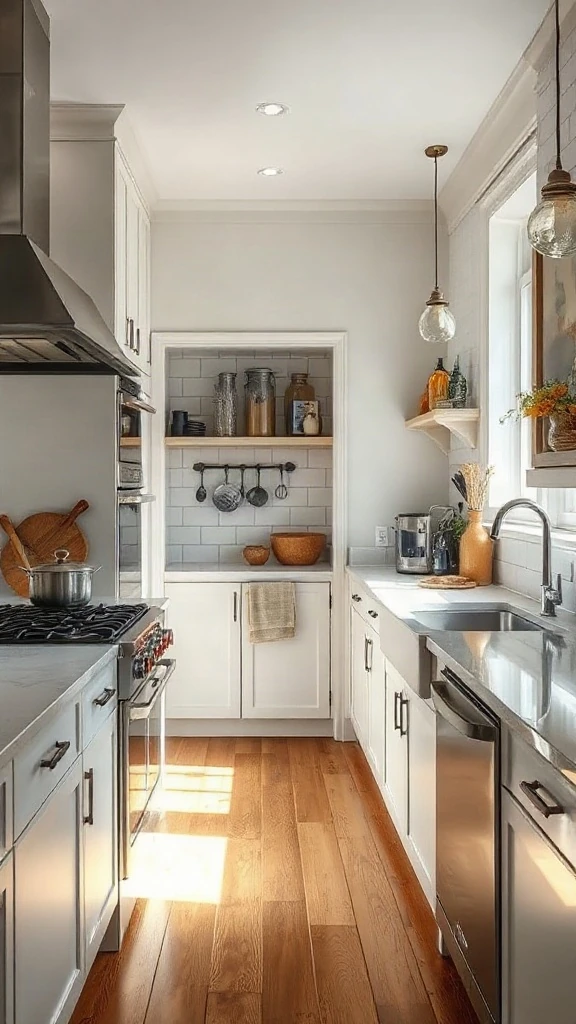 Secondary scullery room behind the main kitchen wall for heavy-duty prep.