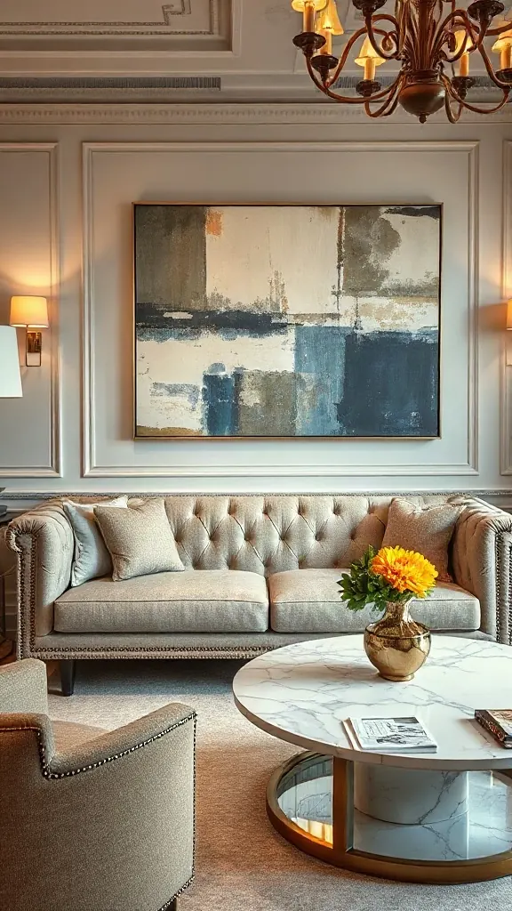 Minimalist pine branch mantelpiece decorated with ivory taper candles and brass holders