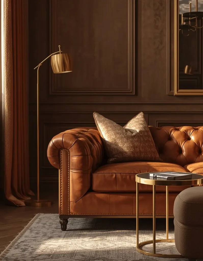 Lounge ideas with brown leather sofa and coffee table with built-in storage for organized modern living room decor.