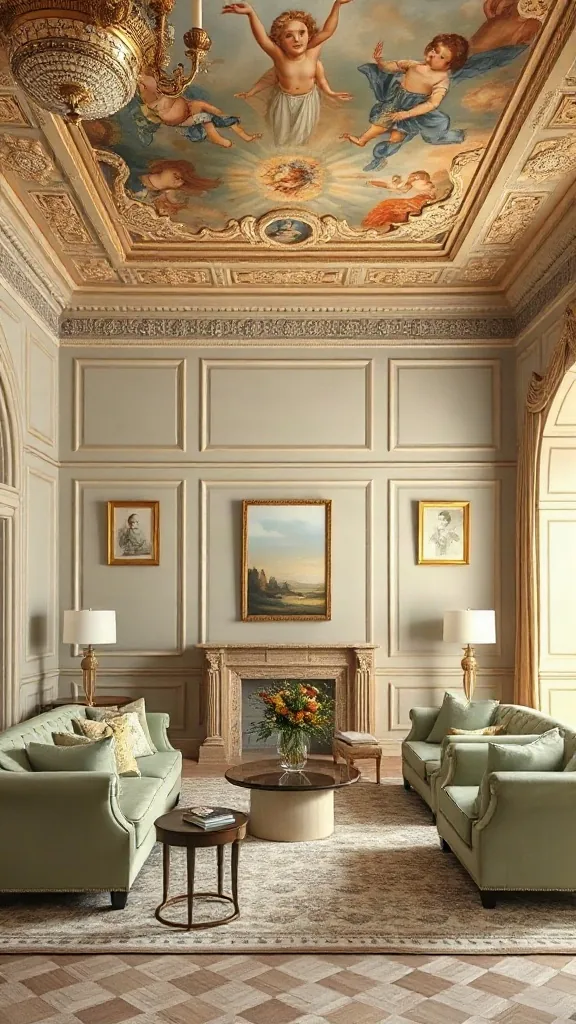 Palladian Classical Architectural Living Room Suite Traditional living room set displaying a symmetry-focused arrangement with limestone-finished frames and fluted pilasters.