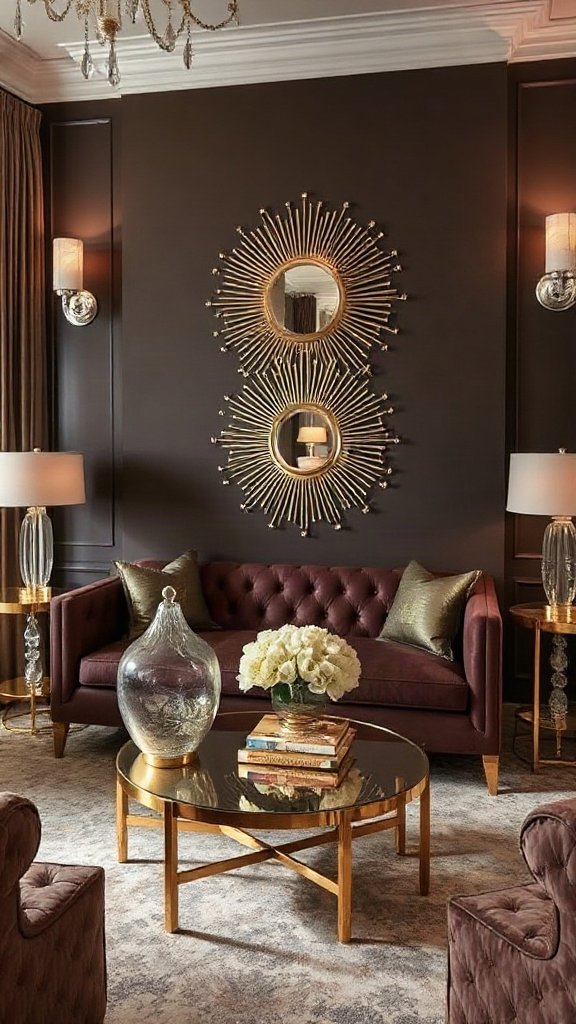 Modern Glam with Mirrored & Metallic Finishes - 15 Stunning Dark Chocolate Couch Ideas