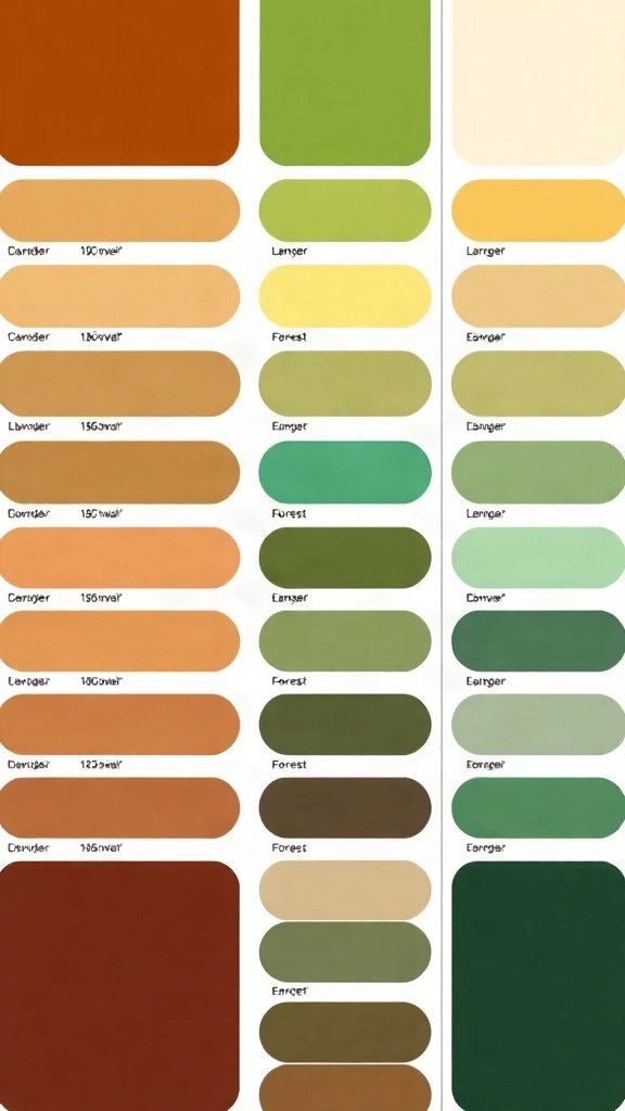 Graphic design color palette chart featuring a grid of 18 different brown shades and HEX codes.
