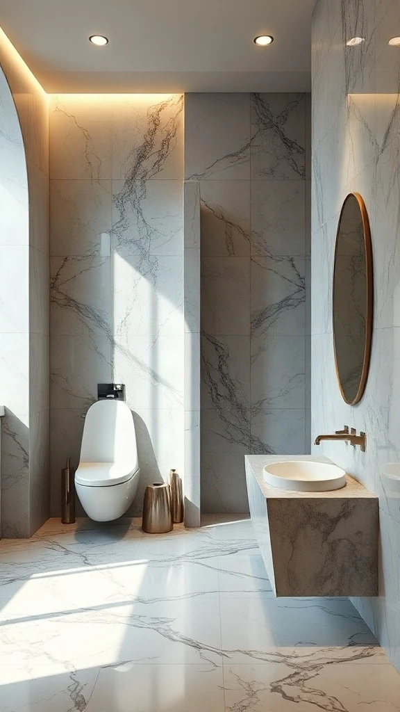 Sprawling primary bathroom layout with twin private glass-enclosed water closets. - Modern Water Closet Floor Plan Layout - Modern Toilet Floor Plan Layout - Small Toilet Andamp; Water Closet Floor Plan Layout Ideas