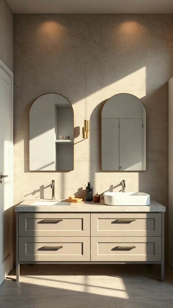 Formica Surface Design Studio Stone-texture laminate vanity tops and backsplash generated in online bath design tool