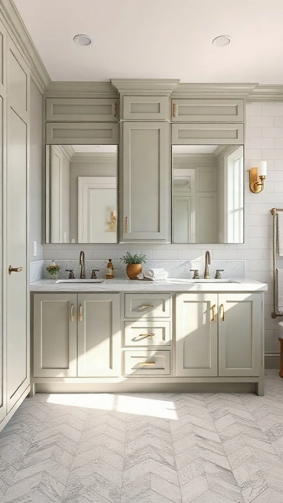 HomeByMe Virtual Room Planner Transitional sage green vanity with dual sinks designed in online bath design tool