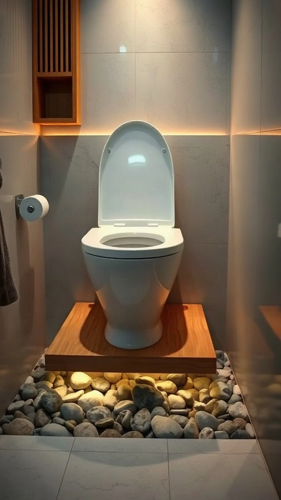 Japanese style toilet layout with high-tech smart bidet on a raised teak wood platform. - Modern Water Closet Floor Plan Layout - Modern Toilet Floor Plan Layout - Small Toilet Andamp; Water Closet Floor Plan Layout Ideas