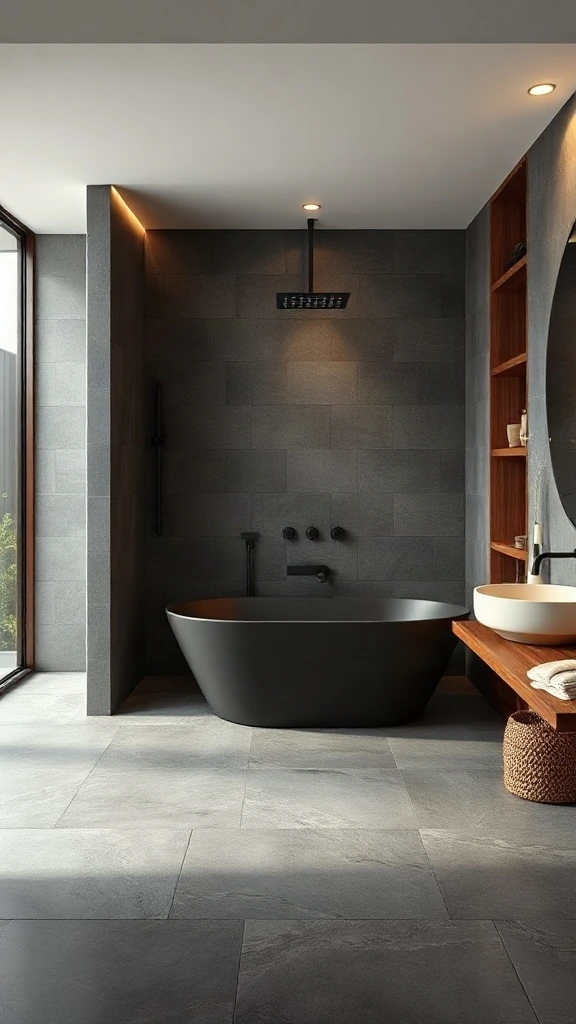 Kohler Virtual Design Studio Luxury spa bathroom with matte black digital shower system and deep soaking tub in online bath design tool