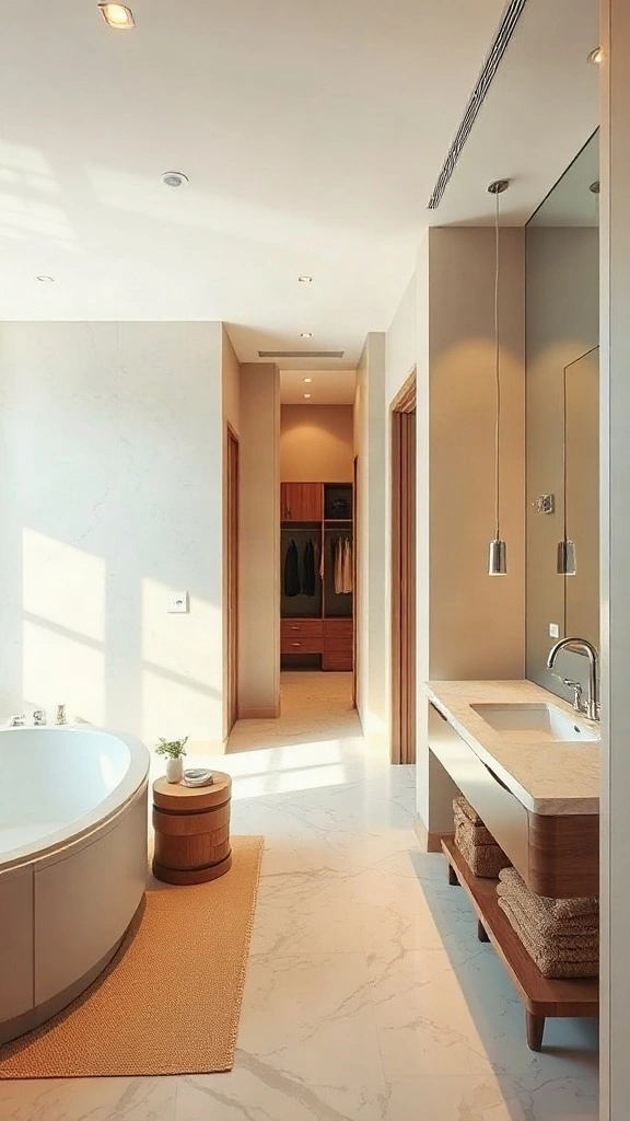 Linear pass-through dressing corridor master bathroom connecting the bedroom and bath. - Master Bathroom Layouts