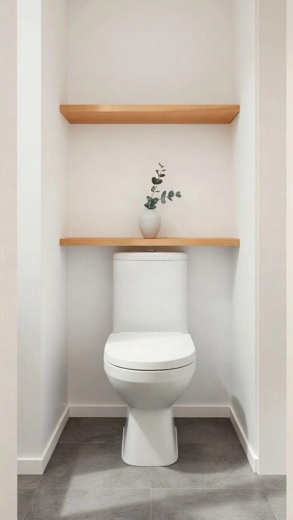Minimalist alcove toilet layout with white ceramic commode framed by clean drywall partitions. - Modern Water Closet Floor Plan Layout - Modern Toilet Floor Plan Layout - Toilet & Water Closet Floor Plan Layout - Small Toilet Andamp; Water Closet Floor Plan Layout Ideas