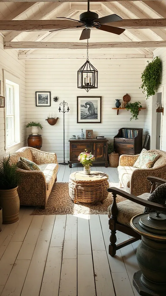 Light off-white painted timber floorboards reflecting gentle sunlight. - Cozy Cottage Sitting
