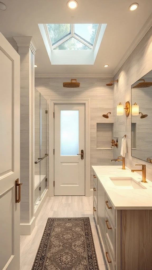 Master bathroom layout featuring an enclosed private water closet with frosted glass door. - Master Bathroom Layouts