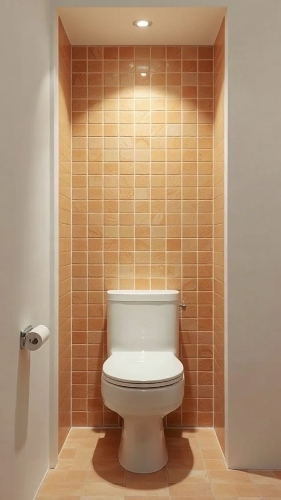 Recessed wall niche toilet layout lined with handmade terracotta zellige tiles. - Modern Water Closet Floor Plan Layout - Modern Toilet Floor Plan Layout - Small Toilet Andamp; Water Closet Floor Plan Layout Ideas