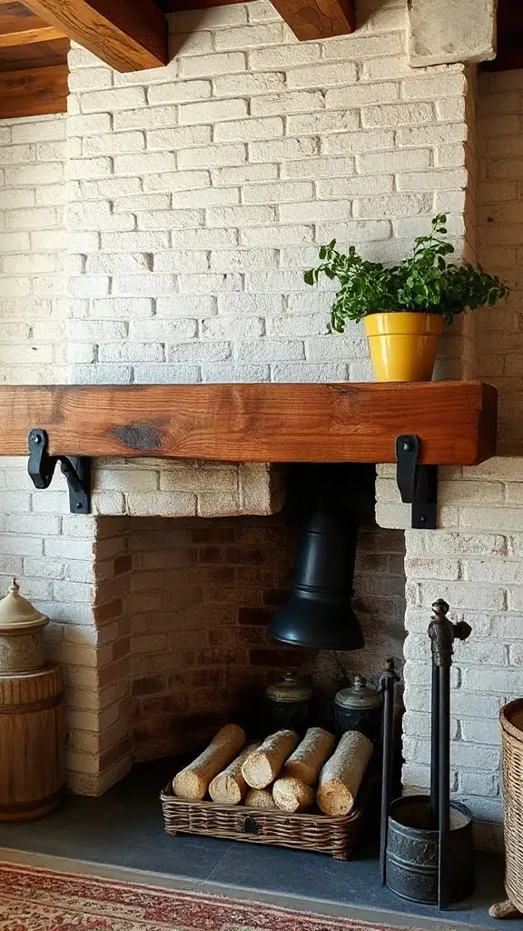 Thick reclaimed timber beam serving as a rustic fireplace mantel. - Cozy Cottage Sitting