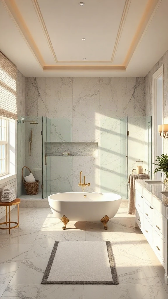 SmartDraw Bathroom Layout Generator Architectural drafting view of master bath layout generated in online bath design tool