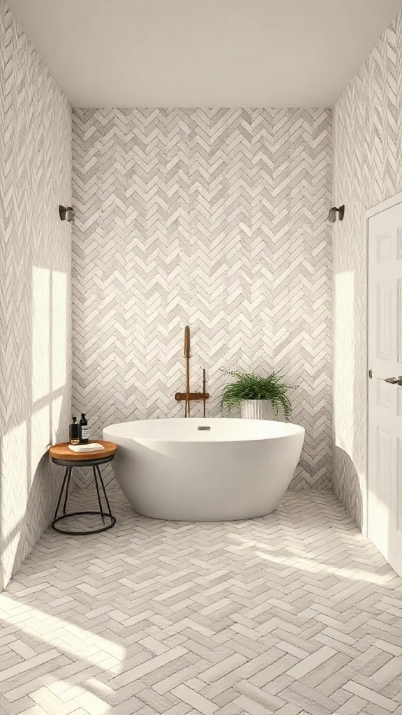Tile3D Online Bath Configurator Complex herringbone tile layouts on walls and floors created in online bath design tool