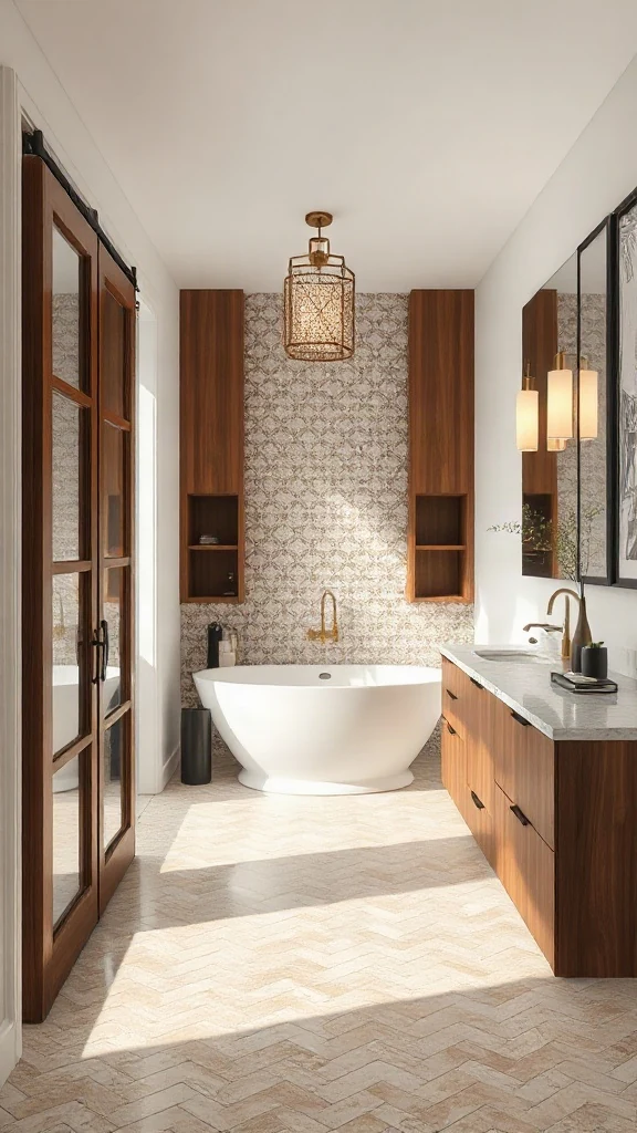 Walk-through master bathroom layout connecting the bedroom and walk-in wardrobe with sliding pocket doors. - Master Bathroom Layouts
